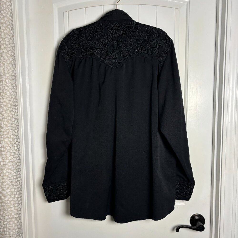 Scully Black Floral Embroidery Western Long Sleeve Button Down Shirt Mens XXL - Picture 2 of 7